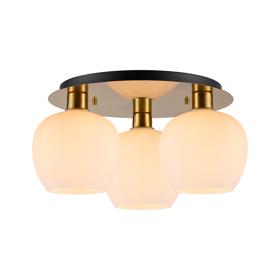 DK1253  Lori 40cm Round Ceiling Flush, 3 Light Flush Fitting, Antique Gold/Opal Wine Shades